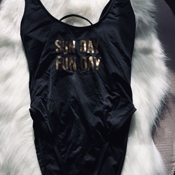 Sun Day Fun Day One Piece Black Tie Back Swimsuit - Picture 5 of 8